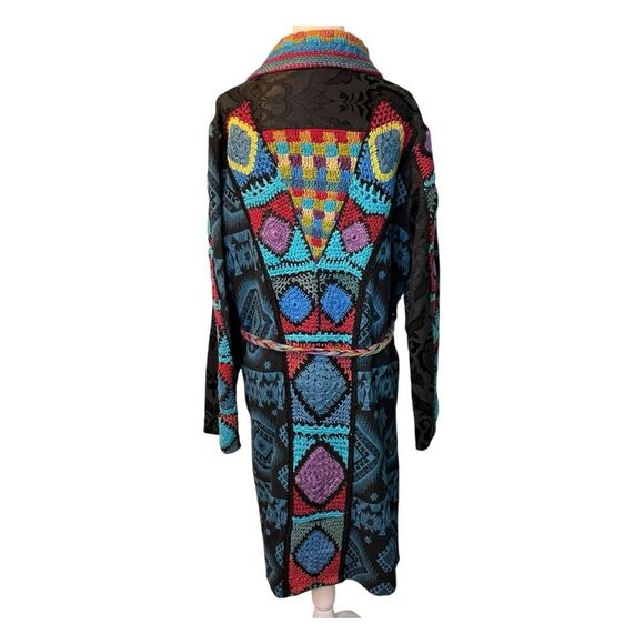 Sandy Starkman Patchwork Crochet Brocade Duster Technicolor Jacket L - Picture 6 of 12